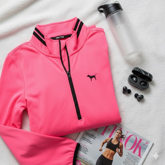 Victoria's Secret Tops - Victoria's Secret Women’s PINK Ultimate Neon Pink 1/2 Zip Pullover Activewear L